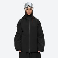 
                  
                    Women's minimalist breathable ski jacket set - black, on-model full-body front view, for resort and street wear
                  
                