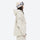 Women's 2-layer snowboard jacket and pants - cream, on-model hood side view, for resort and street wear