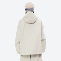 
                  
                    Women's waterproof 2L snow jacket and pants - cream, on-model back hood view, for powder days and winter commute
                  
                