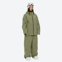 
                  
                    Women's minimalist breathable ski jacket set - olive green jacket with olive pants, for skiing and snowboarding
                  
                