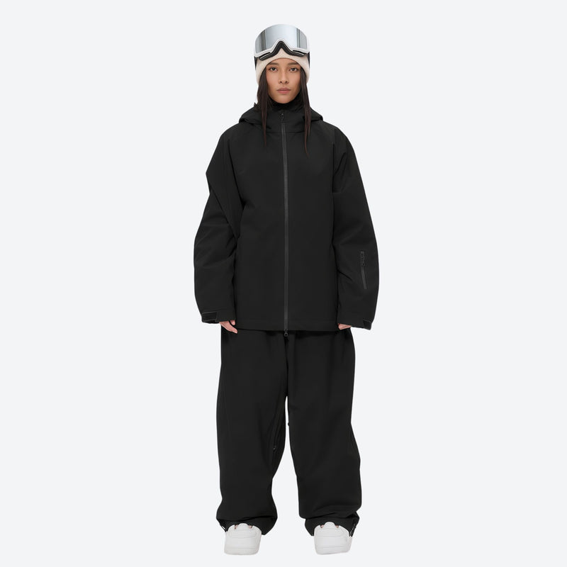 Women's 2-layer snowboard jacket and pants - black jacket with black pants, for cold-weather winter sports
