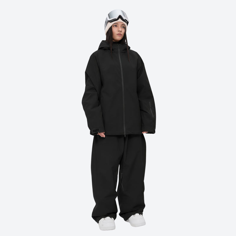Women's waterproof 2L snow jacket and pants - black jacket with black pants, for skiing and snowboarding