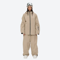 
                  
                    Women's minimalist breathable ski jacket set - tan jacket with tan pants, for skiing and snowboarding
                  
                