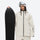 Women's 2-layer snowboard jacket and pants - cream, on-model front with upright snowboard, for powder days and winter commute