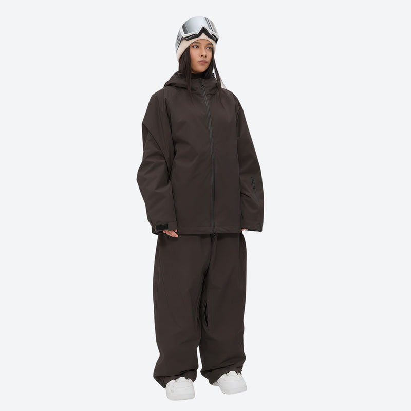 Women's 2-layer snowboard jacket and pants - coffee brown jacket with coffee pants, for cold-weather winter sports