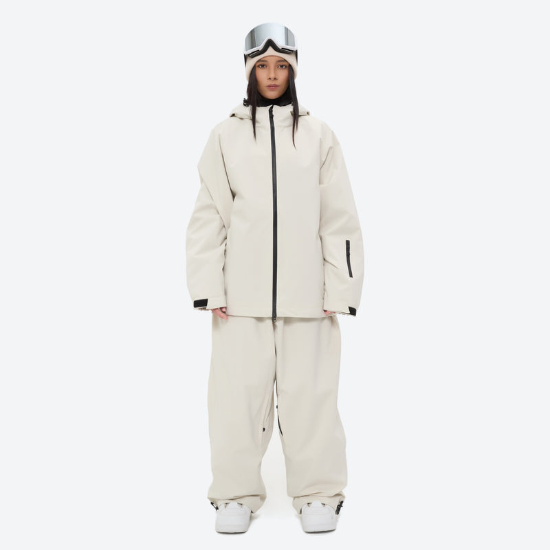 Women's waterproof 2L snow jacket and pants - cream jacket with cream pants, for powder days and winter commute