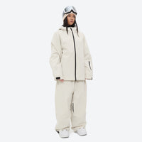 
                  
                    Women's 2-layer snowboard jacket and pants - cream jacket with cream pants, for skiing and snowboarding
                  
                