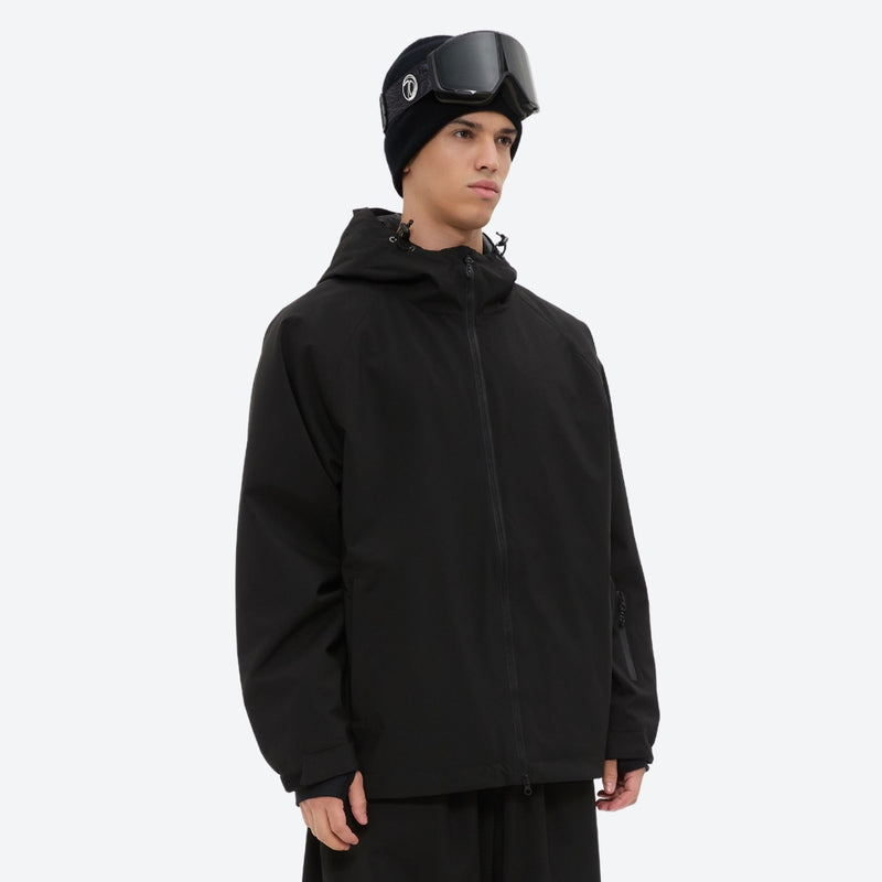 Men's minimalist breathable ski jacket set - black, on-model three-quarter front view, for skiing and snowboarding