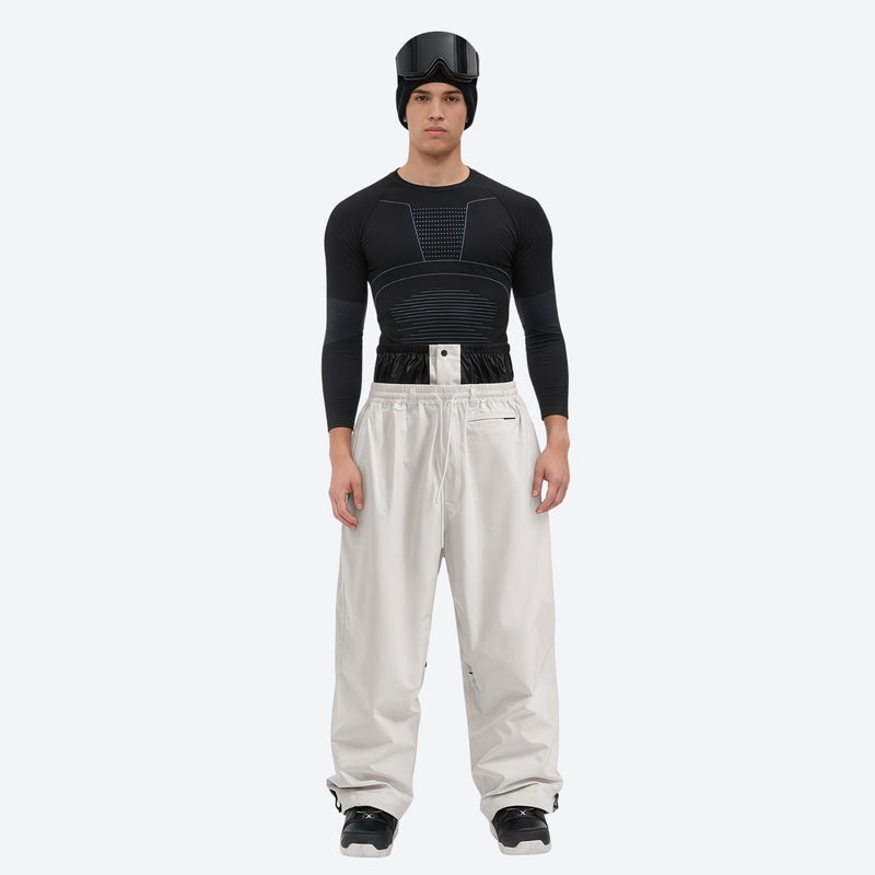 Men's minimalist breathable ski jacket set - cream snow pants, on-model front view, for powder days and winter commute