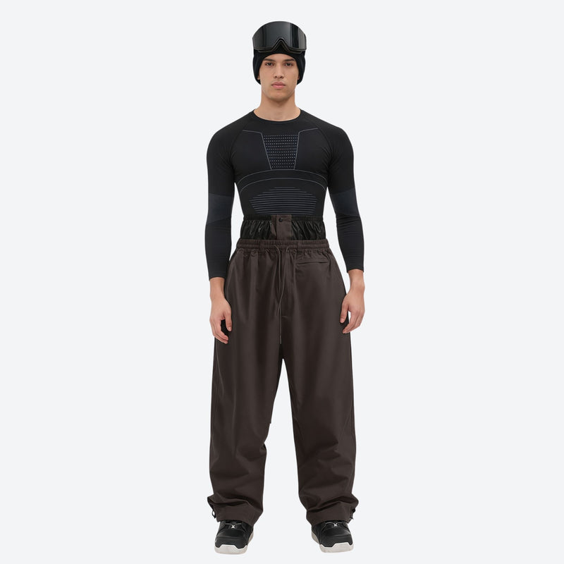 Men's minimalist breathable ski jacket set - coffee brown snow pants, on-model front view, for skiing and snowboarding