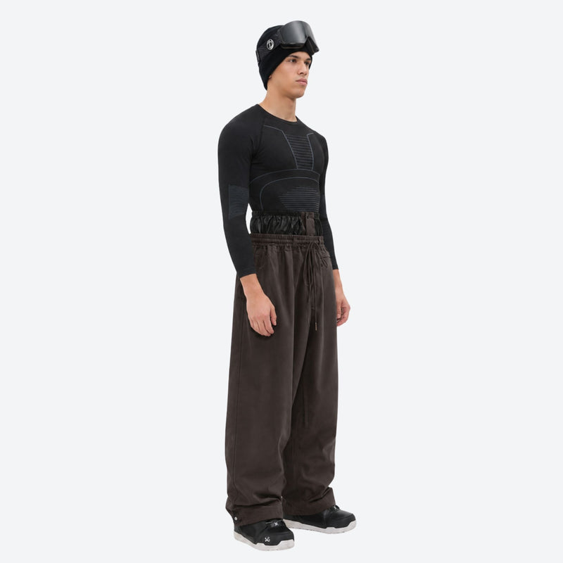 Men's 2-layer snowboard jacket and pants - coffee brown snow pants, on-model side view, for resort and street wear