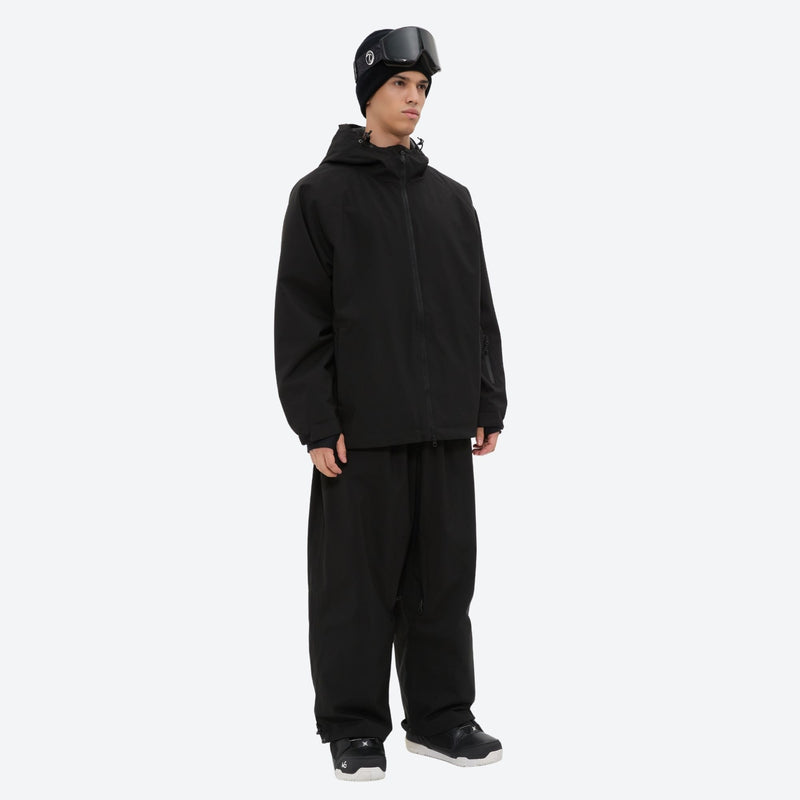Men's minimalist breathable ski jacket set - black jacket with black pants, for powder days and winter commute