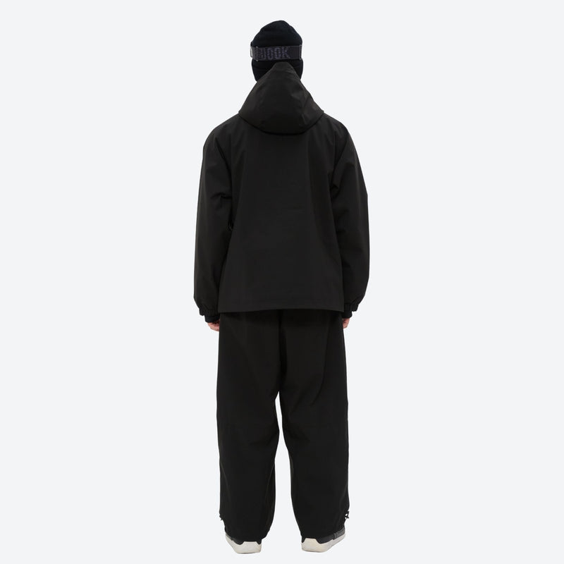 Men's minimalist breathable ski jacket set - black jacket with black pants, for resort and street wear