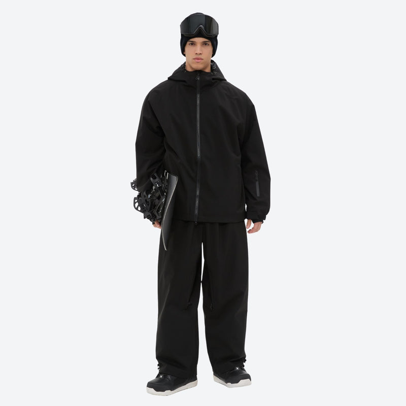 Men's 2-layer snowboard jacket and pants - black jacket with black pants, for skiing and snowboarding