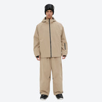 
                  
                    Men's waterproof 2L snow jacket and pants - tan jacket with tan pants, for skiing and snowboarding
                  
                