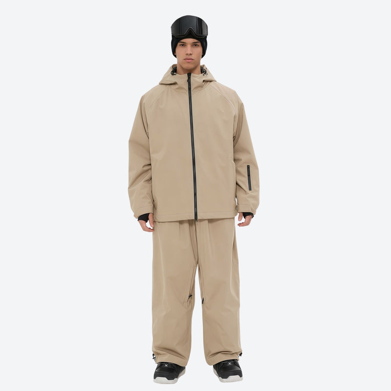 Men's waterproof 2L snow jacket and pants - tan jacket with tan pants, for skiing and snowboarding
