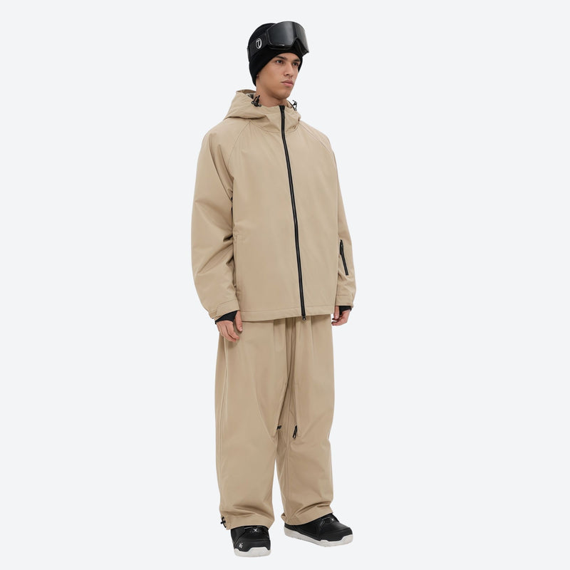 Men's minimalist breathable ski jacket set - tan jacket with tan pants, for resort and street wear