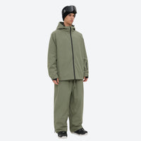 
                  
                    Men's minimalist breathable ski jacket set - olive green jacket with olive pants, for cold-weather winter sports
                  
                