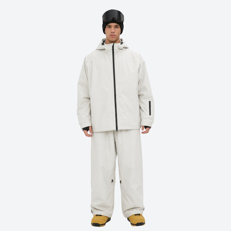 Men's waterproof 2L snow jacket and pants - cream jacket with cream pants, for skiing and snowboarding
