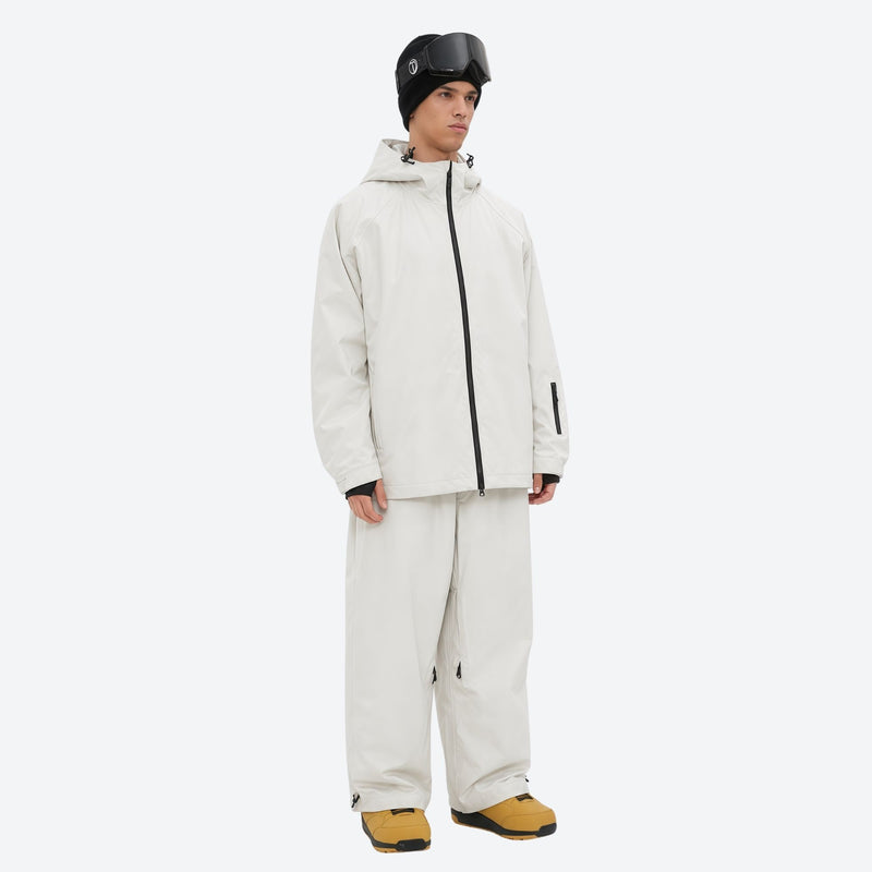 Men's minimalist breathable ski jacket set - cream jacket with cream pants, for resort and street wear