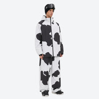 
                  
                    Men's minimalist breathable ski jacket set - cow print jacket with cow print pants, for cold-weather winter sports
                  
                