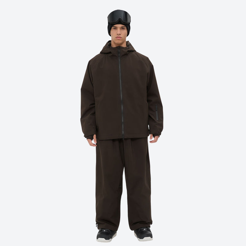 Men's waterproof 2L snow jacket and pants - coffee brown jacket with coffee pants, for powder days and winter commute