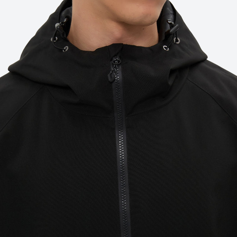 Men's minimalist breathable ski jacket set - black, collar close-up detail, for powder days and winter commute