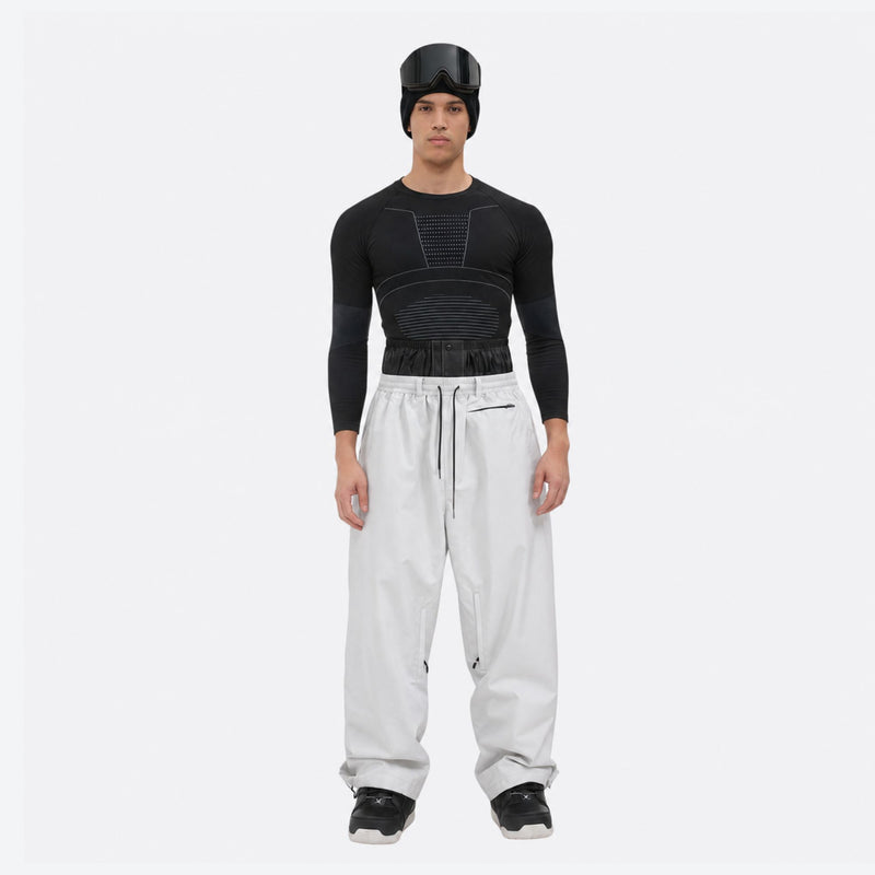 Men's 2-layer snowboard jacket and pants - white snow pants, on-model front view, for cold-weather winter sports