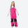 Kids breathable snowboard jacket and bib pants set - magenta bib pants with black knee patches, kids on-model front view
