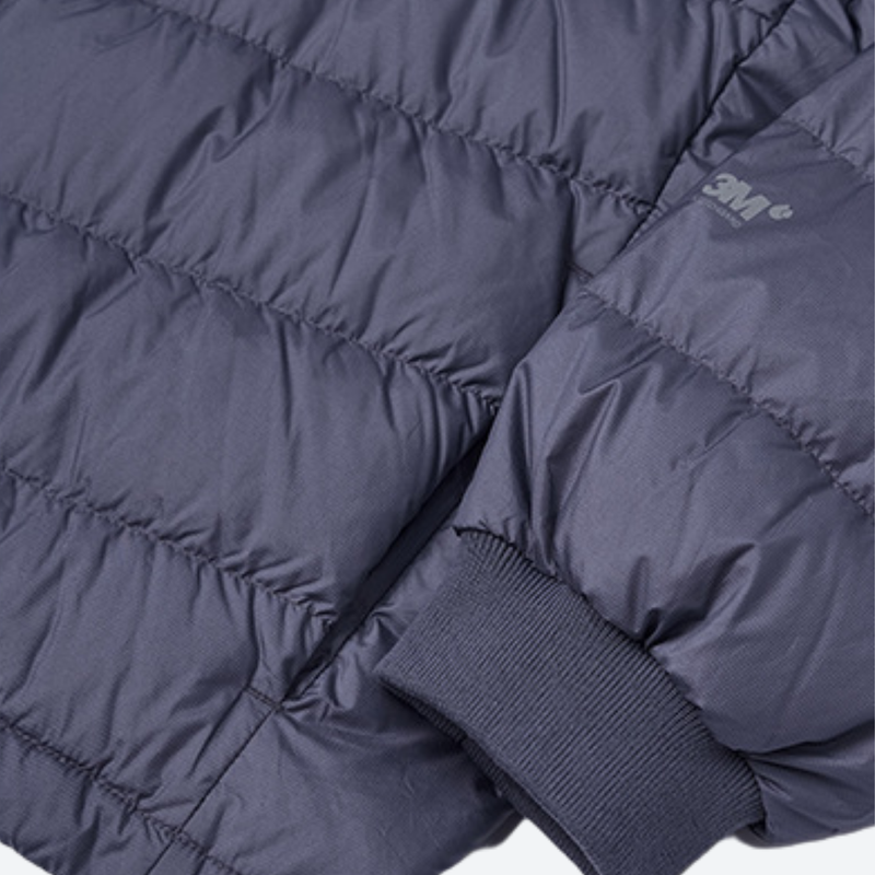 Women's insulated compact down jacket with color-block panel - navy lightweight down hooded jacket, for travel and city walks