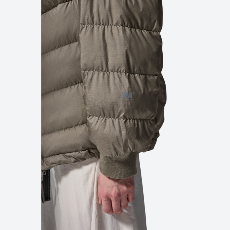 Women's lightweight water-repellent down mid-layer hooded jacket - olive lightweight down hooded jacket, sleeve cuff close-up