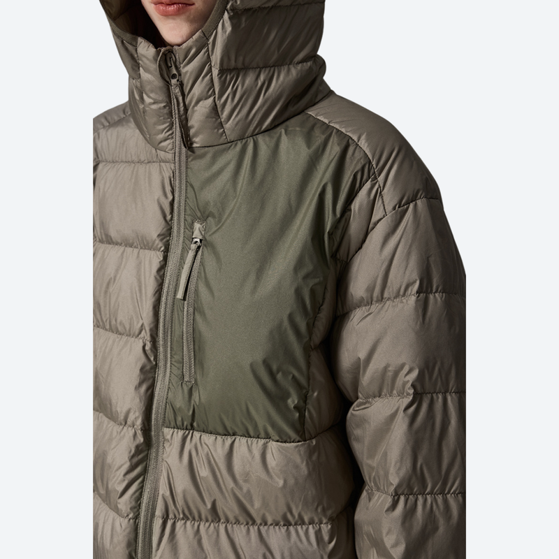 Women's warm packable hooded down midlayer - olive lightweight down hooded jacket, for travel and city walks