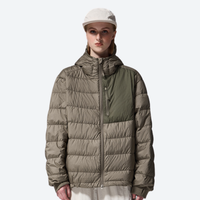 
                  
                    Women's warm packable hooded down midlayer - olive lightweight down hooded jacket on women with cap, hood seals out wind
                  
                