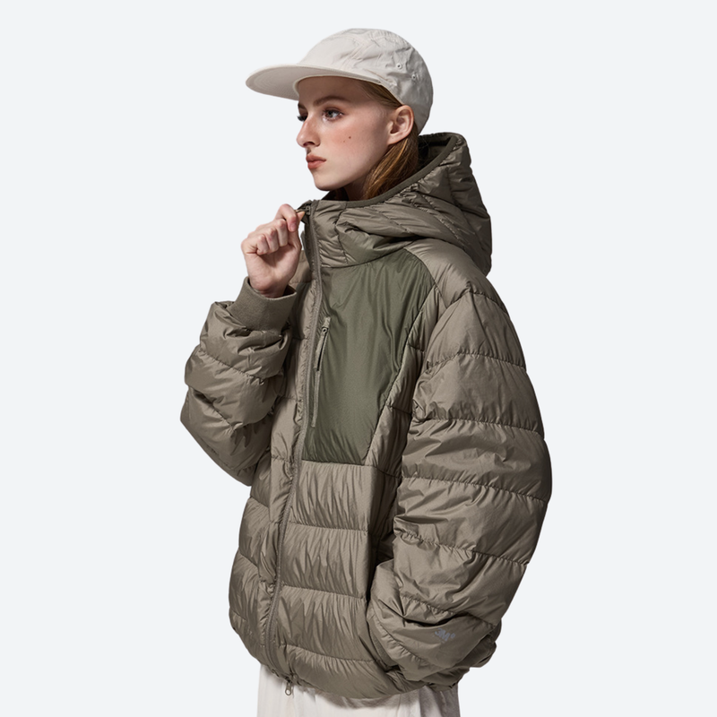 Women's lightweight water-repellent down mid-layer hooded jacket - olive lightweight down hooded jacket on women with cap