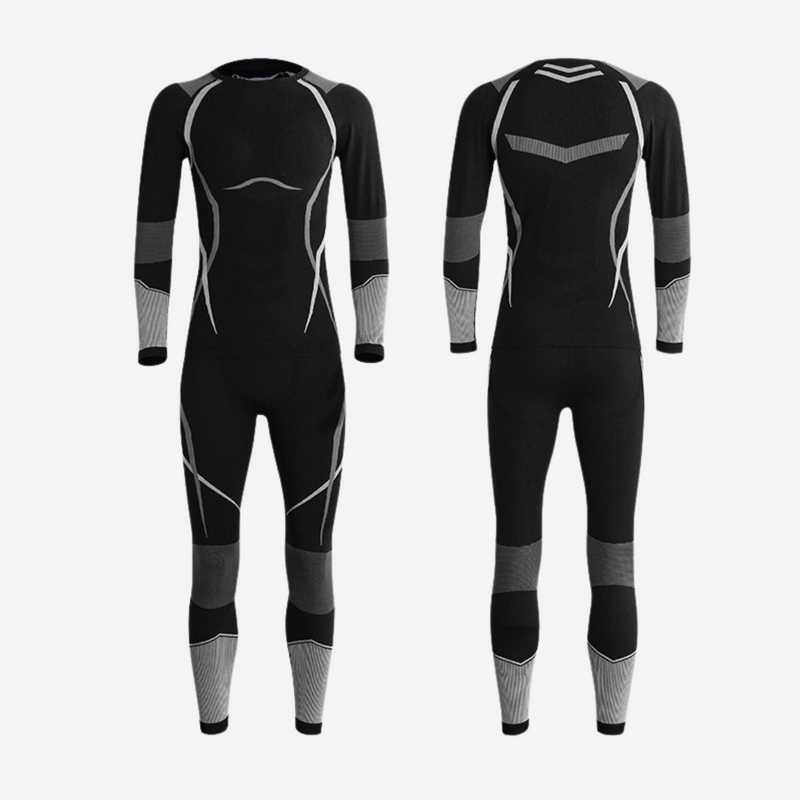 Men's compression base layer suit - black and gray compression base layer suit, for cold-weather training