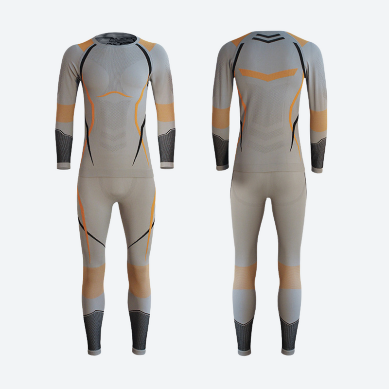 Men's sweat-wicking performance compression top and pants set - beige and orange compression base layer suit