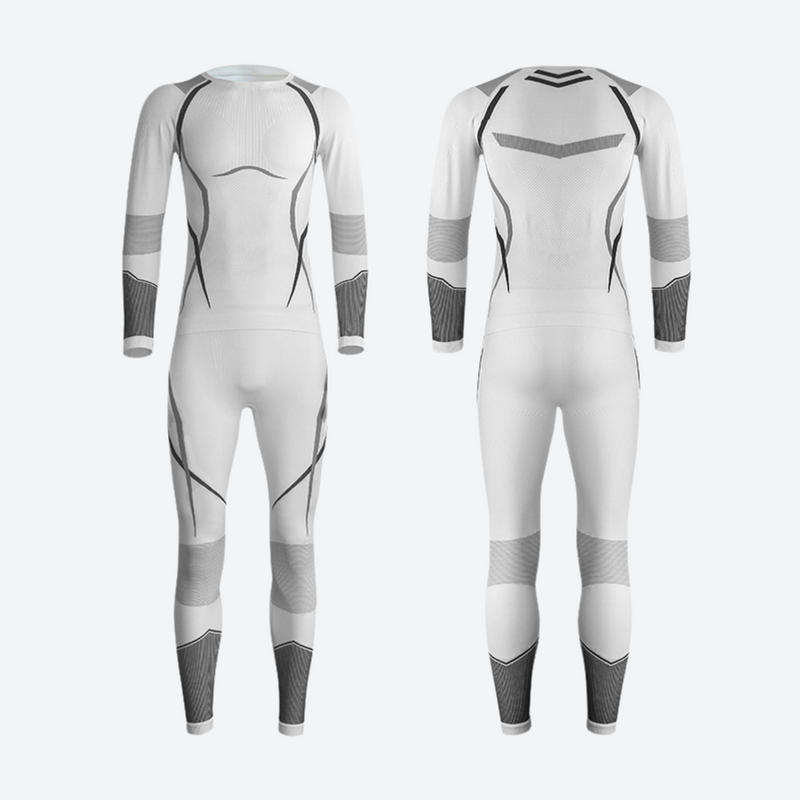 Men's breathable lycra baselayer suit for snow sports - white and gray compression base layer suit