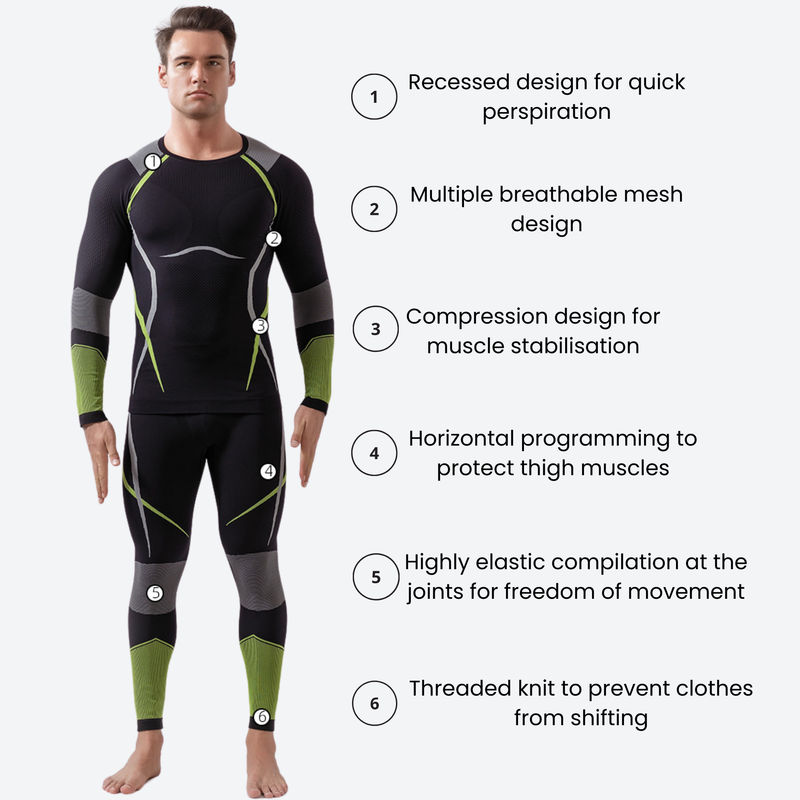 Men's breathable lycra baselayer suit for snow sports - compression base layer suit, for cold-weather training