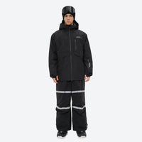
                  
                    Breathable 3-layer suspender bibs with reflective trim - black jacket with black bib pants, on-model full-body front view
                  
                