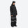 Unisex snowboard bib pants - black jacket with black bib pants, on-model side view, for cold-weather winter sports