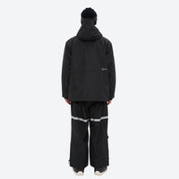 
                  
                    Unisex waterproof 3L bib snow pants - black jacket with black bib pants, on-model back view, for skiing and snowboarding
                  
                