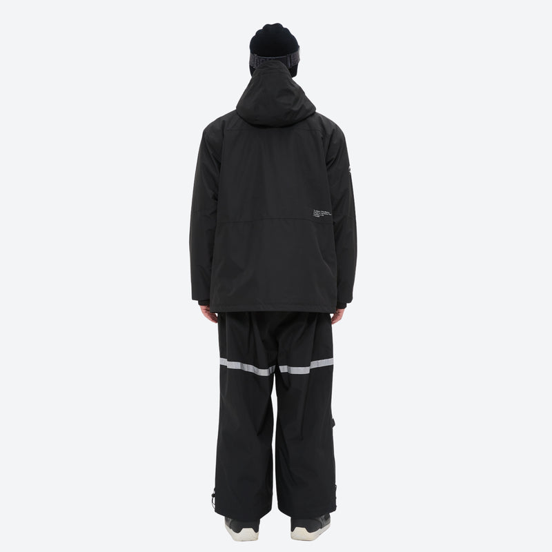 Unisex waterproof 3L bib snow pants - black jacket with black bib pants, on-model back view, for skiing and snowboarding