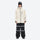 Unisex snowboard bib pants - cream jacket with black bib pants, on-model full-body front view, for resort and street wear