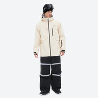 
                  
                    Unisex waterproof 3L bib snow pants - cream jacket with black bib pants, for powder days and winter commute
                  
                