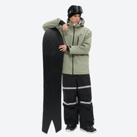 
                  
                    Unisex waterproof 3L bib snow pants - sage green jacket with black bib pants, for powder days and winter commute
                  
                