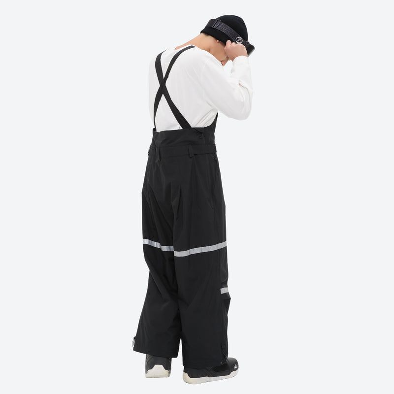 Breathable 3-layer suspender bibs with reflective trim - black bib pants with white top, for resort and street wear