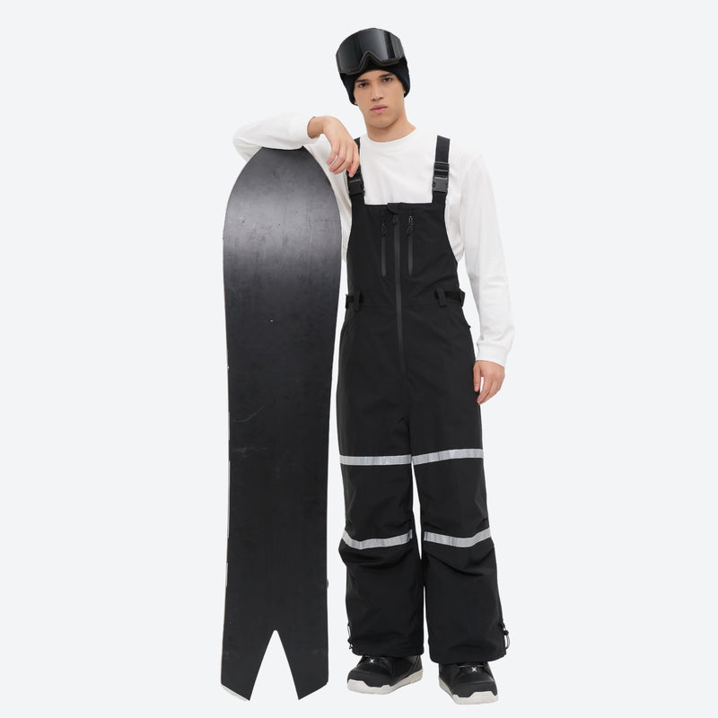 Unisex snowboard bib pants - black bib pants with white top, for powder days and winter commute