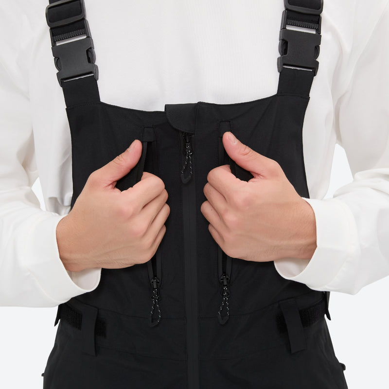 Breathable 3-layer suspender bibs with reflective trim - black bib pants, for cold-weather winter sports
