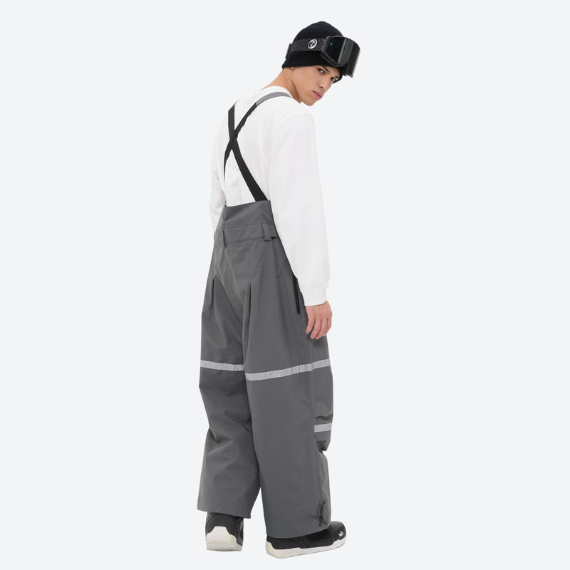 Breathable 3-layer suspender bibs with reflective trim - gray bib pants with white top, for powder days and winter commute