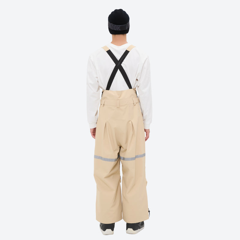 Breathable 3-layer suspender bibs with reflective trim - tan bib pants with white top, for resort and street wear